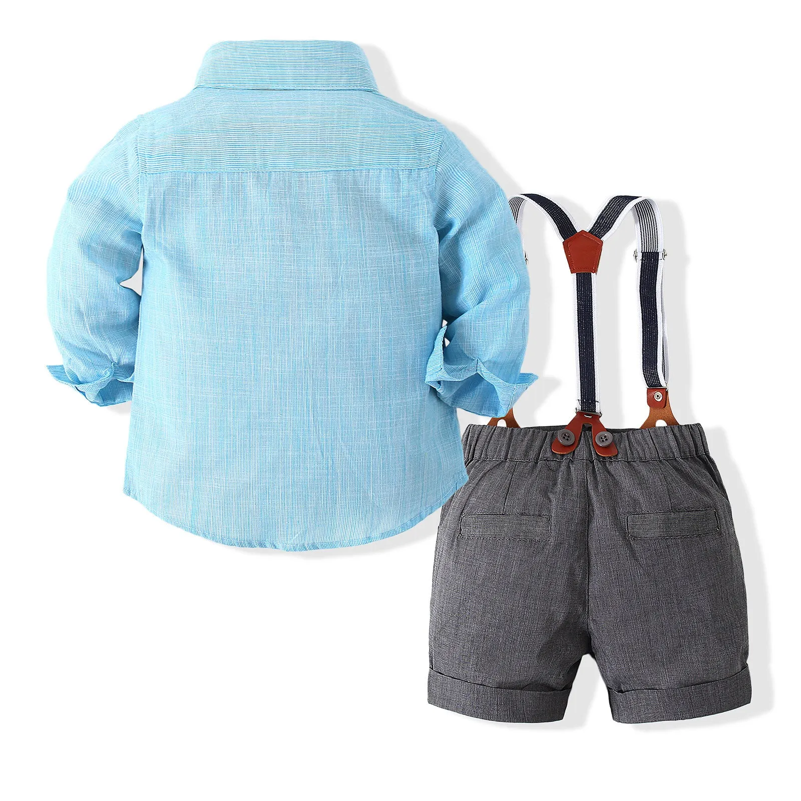 2 Pieces Set Baby Boys Solid Color Bow Shirts And Rompers Wholesale 23030807