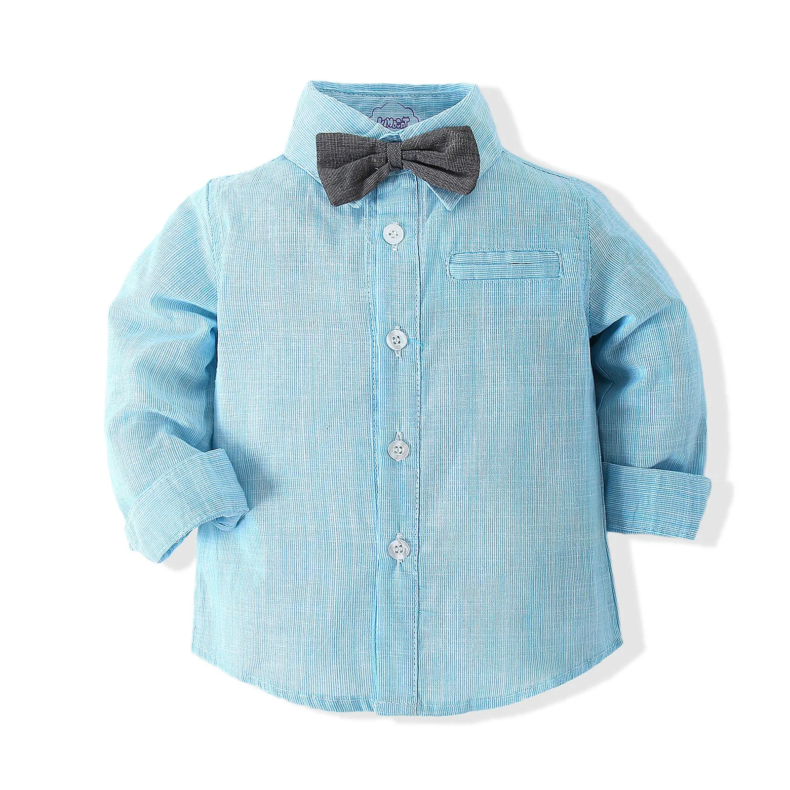 2 Pieces Set Baby Boys Solid Color Bow Shirts And Rompers Wholesale 23030807