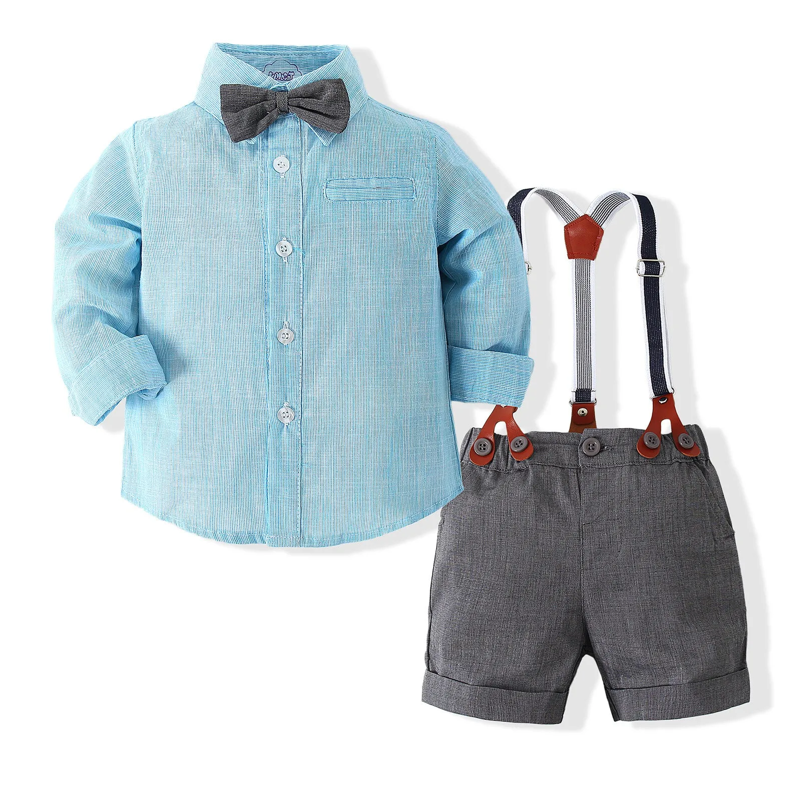2 Pieces Set Baby Boys Solid Color Bow Shirts And Rompers Wholesale 23030807