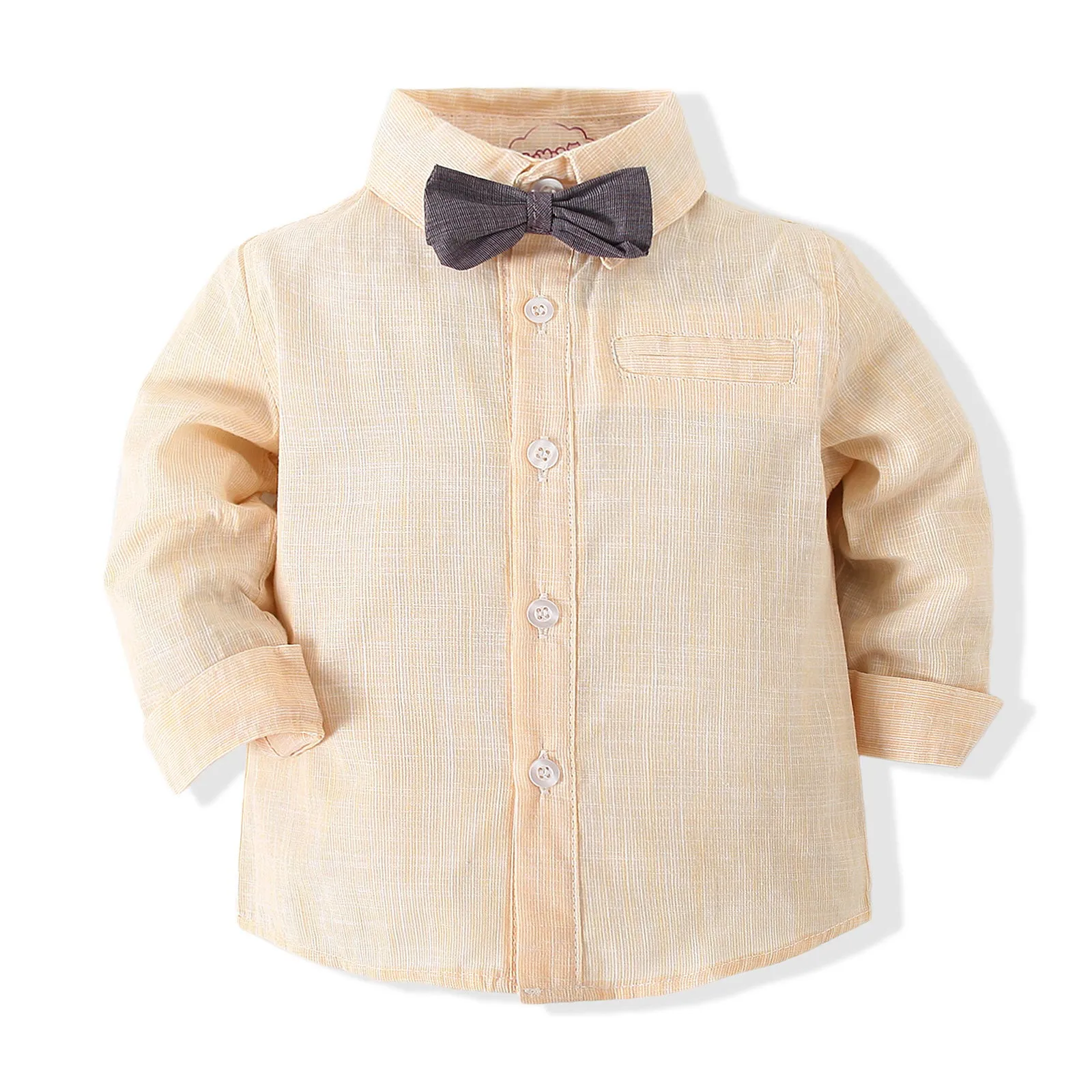 2 Pieces Set Baby Boys Solid Color Bow Shirts And Rompers Wholesale 23030807