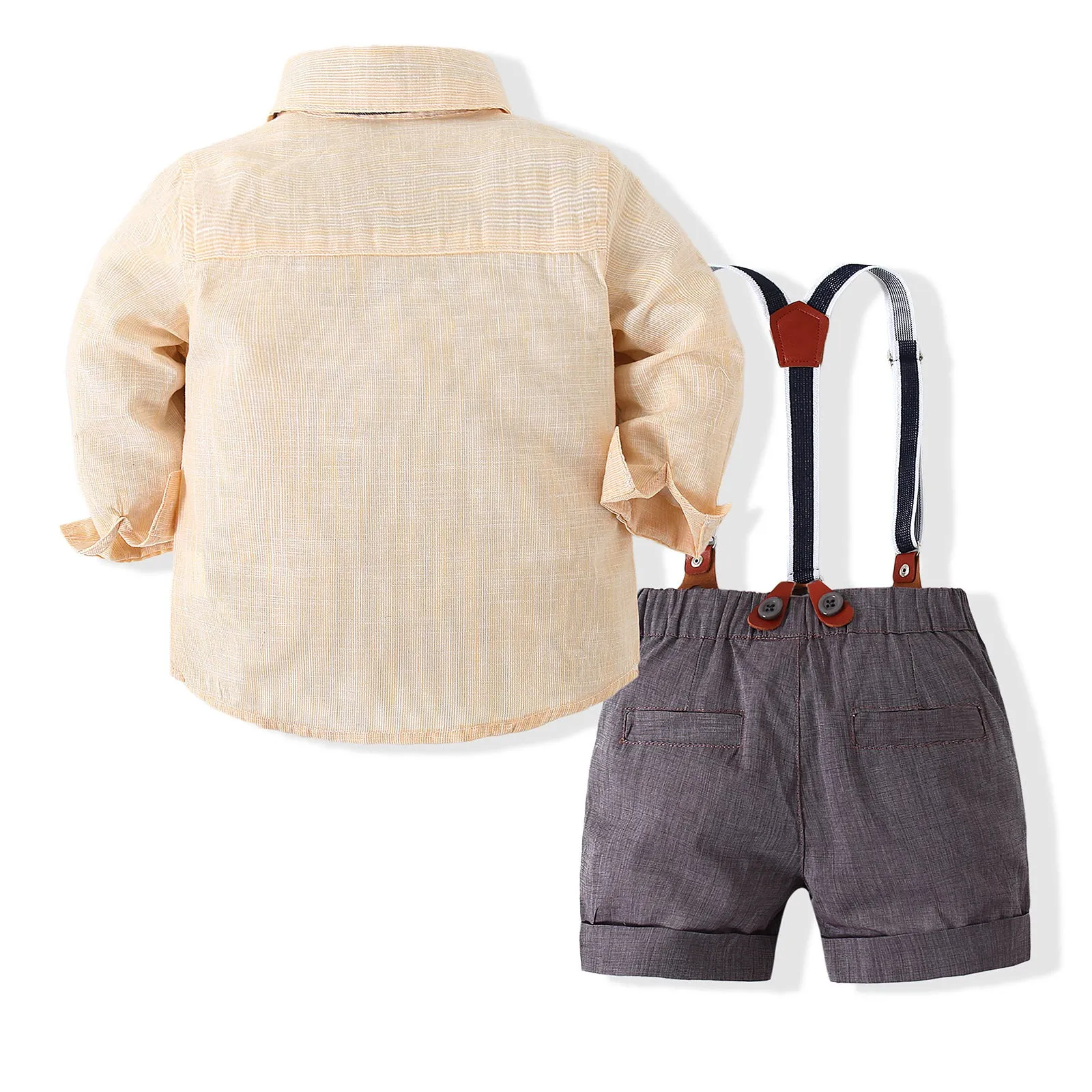 2 Pieces Set Baby Boys Solid Color Bow Shirts And Rompers Wholesale 23030807