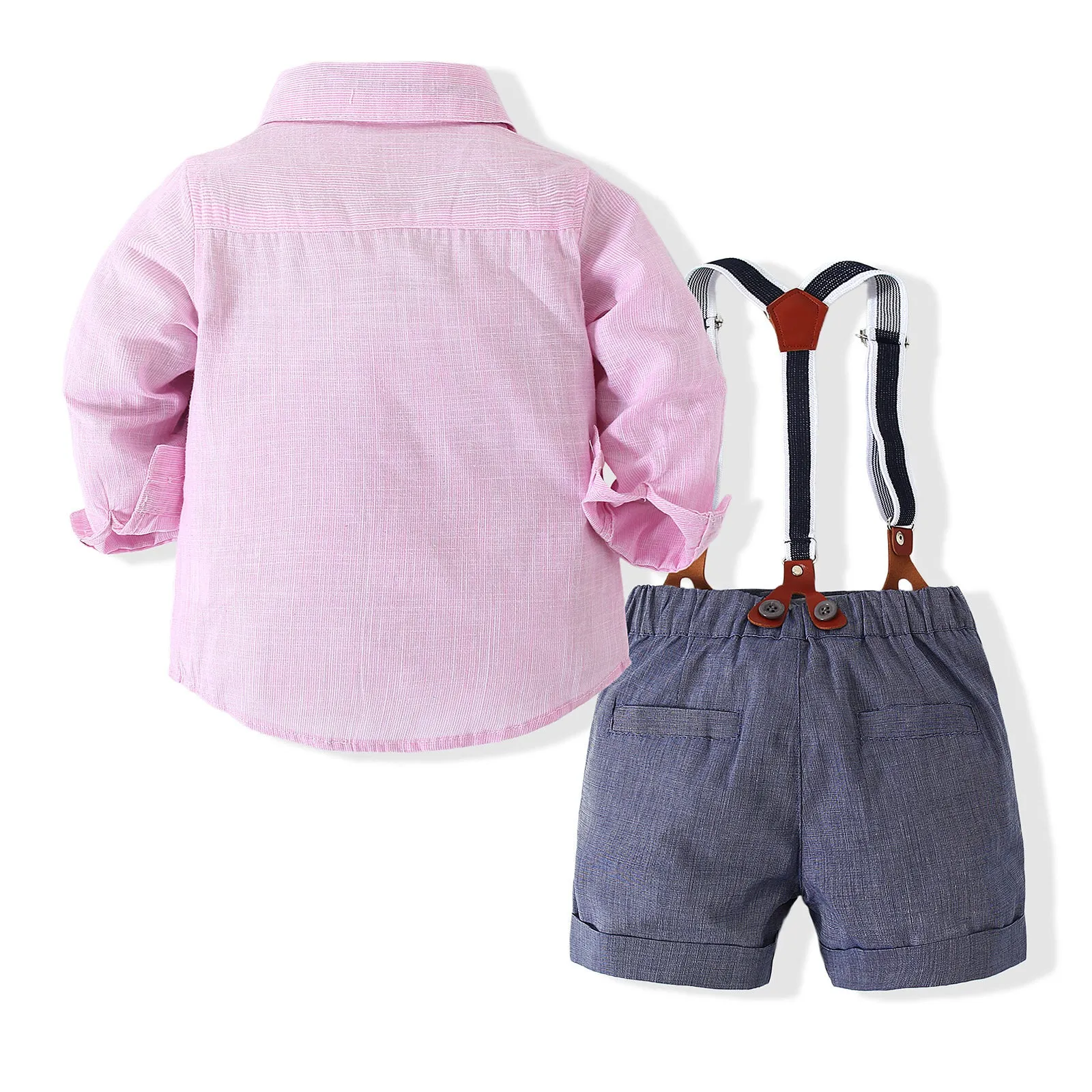 2 Pieces Set Baby Boys Solid Color Bow Shirts And Rompers Wholesale 23030807