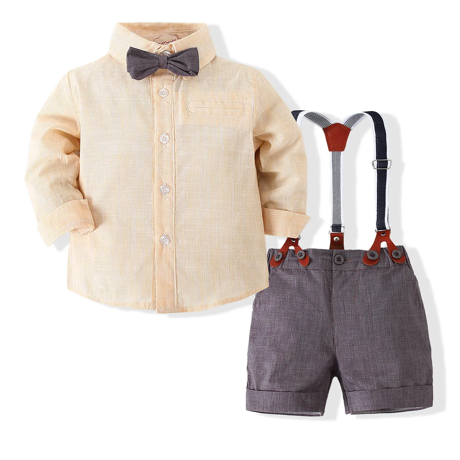 2 Pieces Set Baby Boys Solid Color Bow Shirts And Rompers Wholesale 23030807