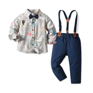 2 Pieces Set Baby Kid Boys Birthday Party Cartoon Bow Print Shirts And Solid Color Jumpsuits Wholesale2 Pieces Set Baby Kid Boys Birthday Party Cartoon Bow Print Shirts And Solid Color Jumpsuits Wholesale 211109306