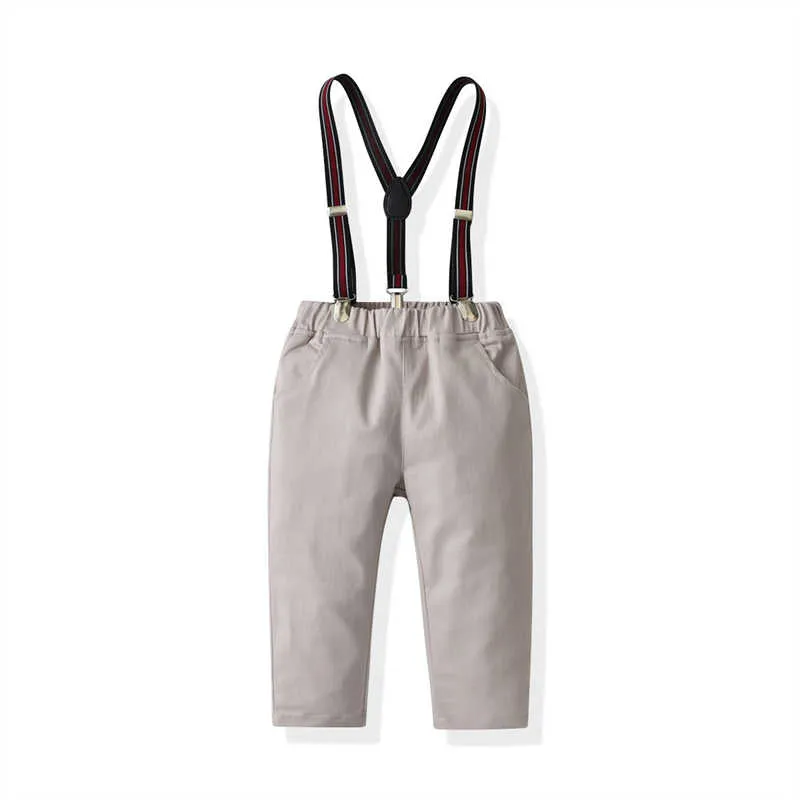 2 Pieces Set Baby Kid Boys Birthday Party Checked Bow Shirts And Solid Color Jumpsuits Wholesale 211109444