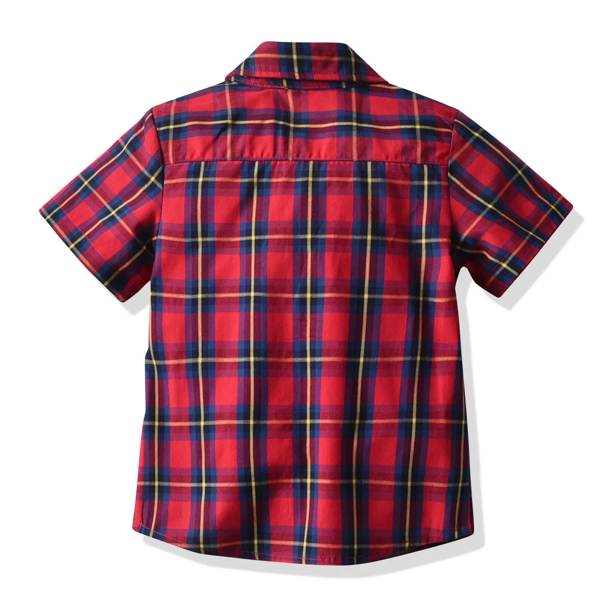 2 Pieces Set Baby Kid Boys Birthday Party Checked Bow Shirts And Solid Color Rompers Wholesale 21110946