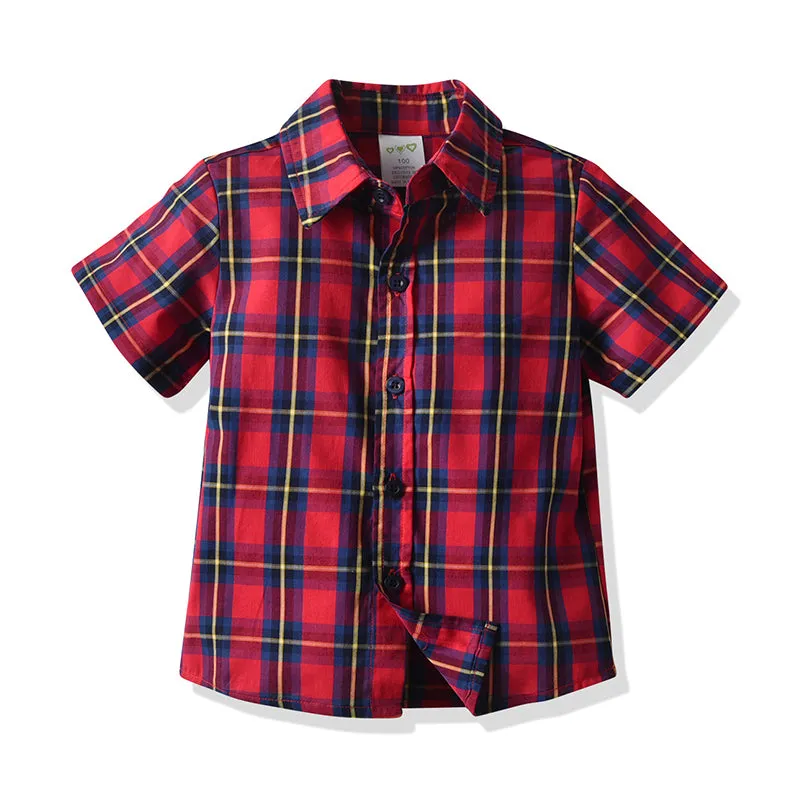 2 Pieces Set Baby Kid Boys Birthday Party Checked Bow Shirts And Solid Color Rompers Wholesale 21110946