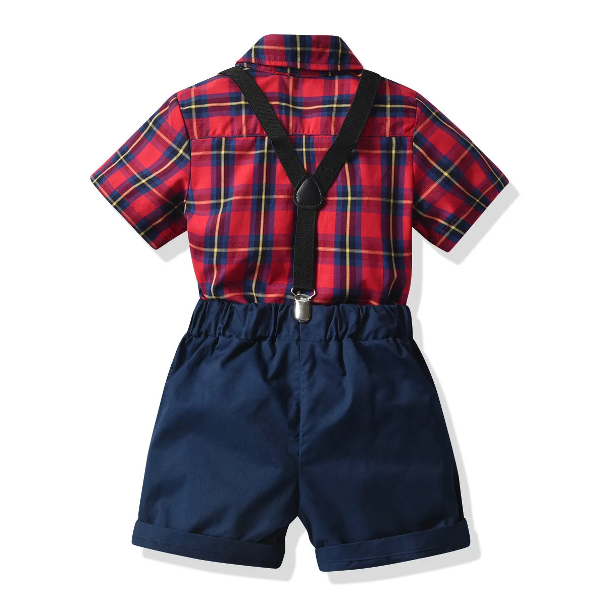 2 Pieces Set Baby Kid Boys Birthday Party Checked Bow Shirts And Solid Color Rompers Wholesale 21110946