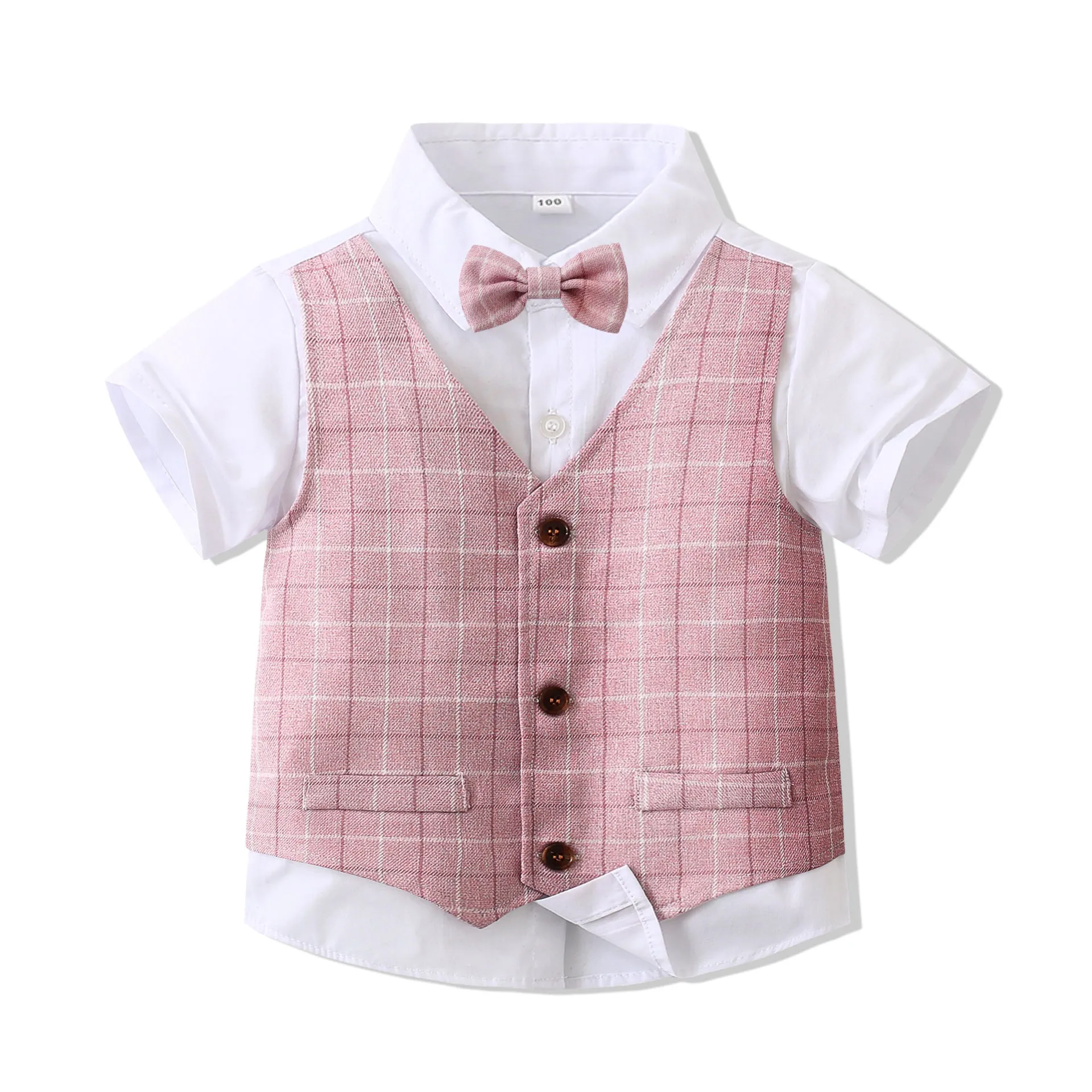 2 Pieces Set Baby Kid Boys Birthday Party Checked Bow Tops And Shorts Wholesale 230210118