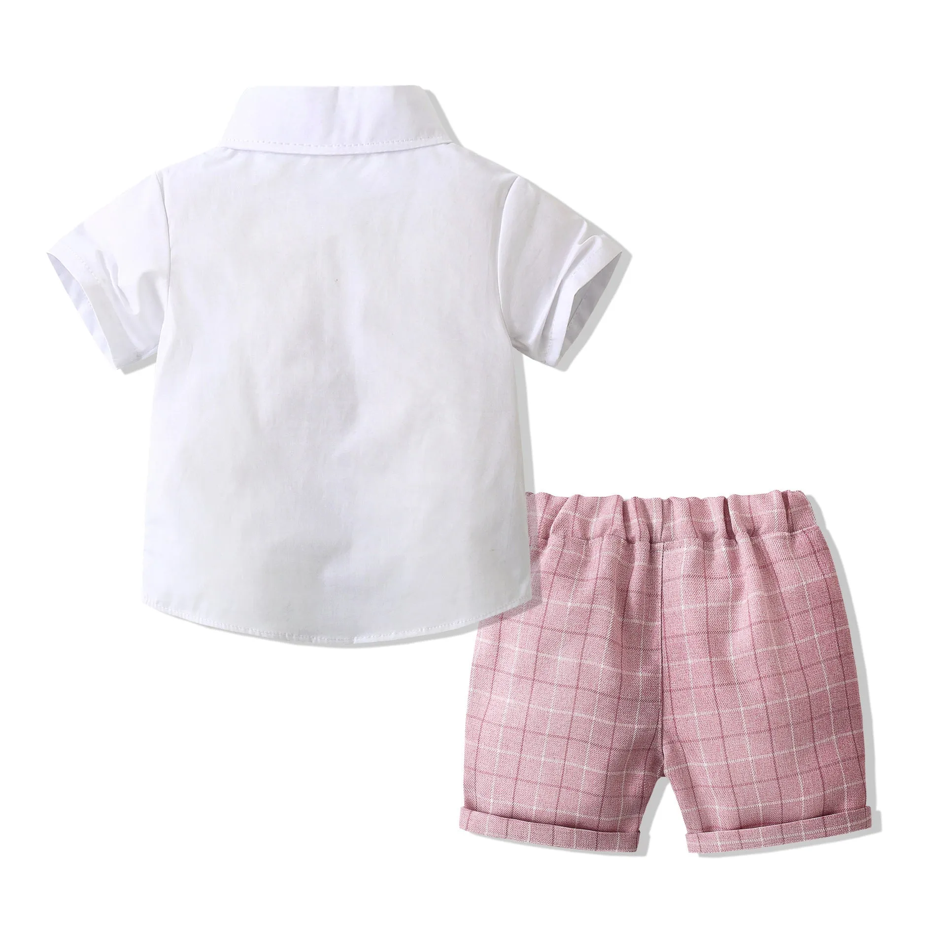 2 Pieces Set Baby Kid Boys Birthday Party Checked Bow Tops And Shorts Wholesale 230210118