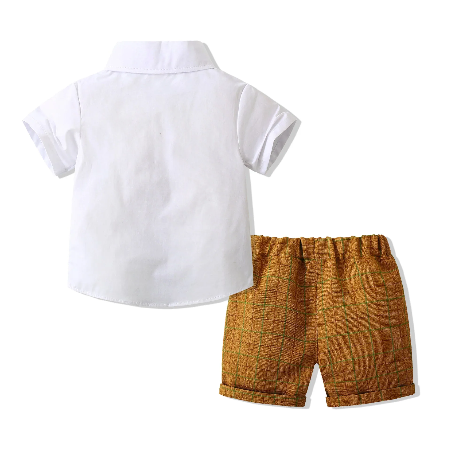 2 Pieces Set Baby Kid Boys Birthday Party Checked Bow Tops And Shorts Wholesale 230210118
