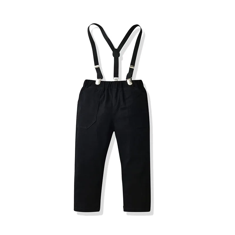 2 Pieces Set Baby Kid Boys Birthday Party Solid Color Bow Shirts And Jumpsuits Wholesale 21110959