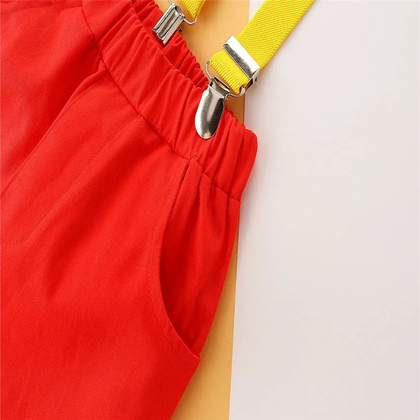 2 Pieces Set Baby Kid Boys Birthday Party Solid Color Bow Shirts And Jumpsuits Wholesale 230213151
