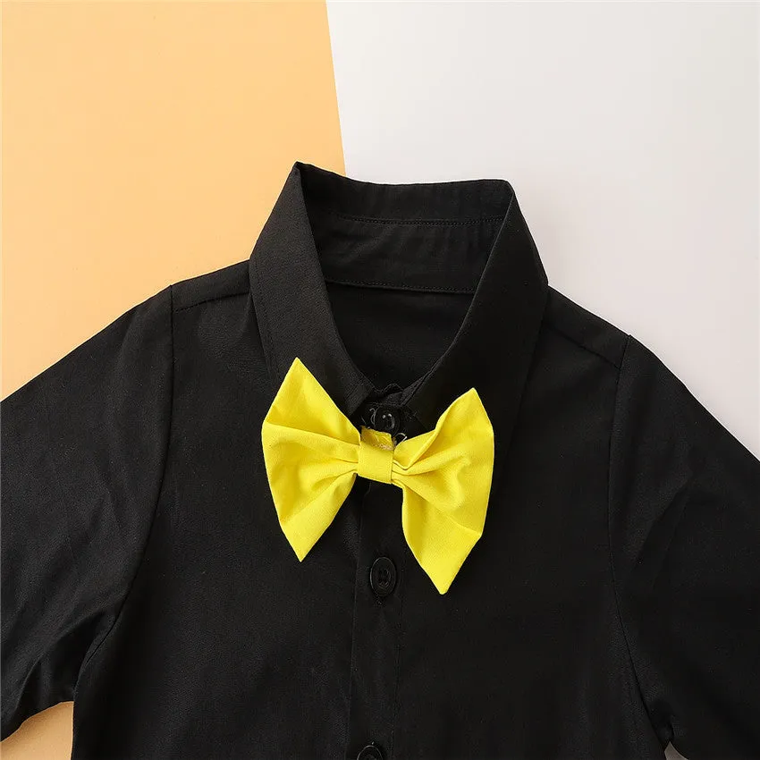 2 Pieces Set Baby Kid Boys Birthday Party Solid Color Bow Shirts And Jumpsuits Wholesale 230213151