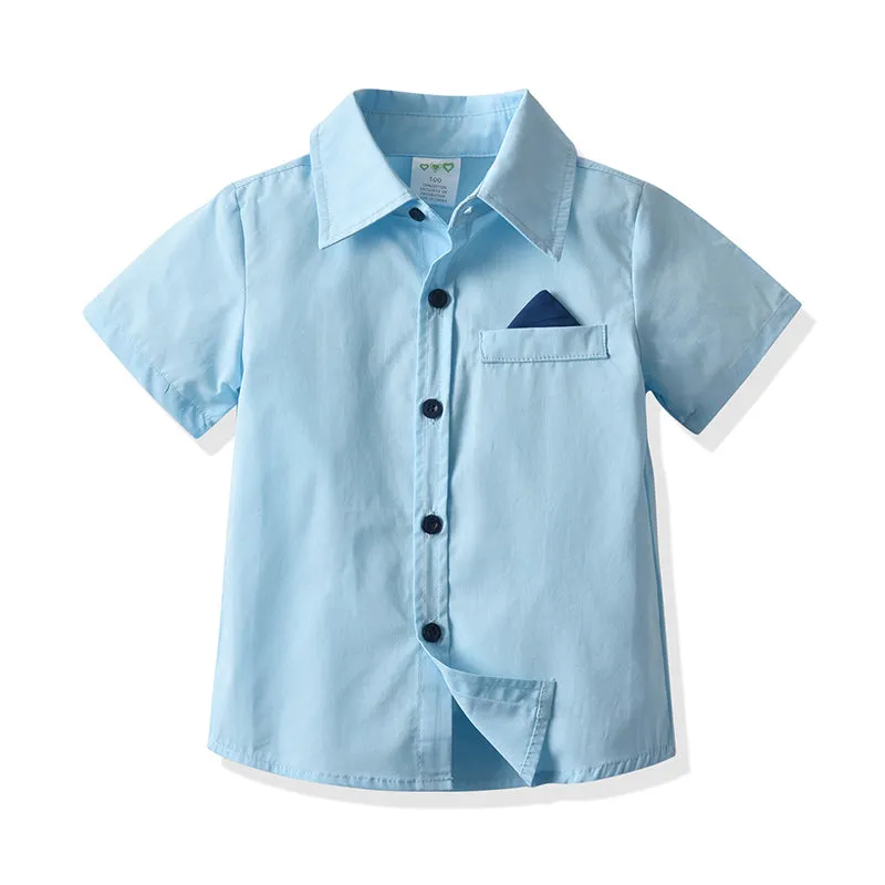 2 Pieces Set Baby Kid Boys Birthday Party Solid Color Bow Shirts And Rompers Wholesale 211109216