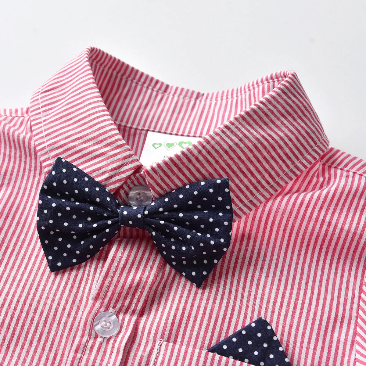 2 Pieces Set Baby Kid Boys Birthday Party Striped Polka dots Bow Shirts And Solid Color Jumpsuits Wholesale 21110953