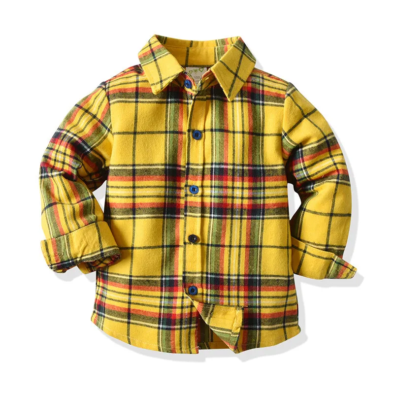 2 Pieces Set Baby Kid Boys Dressy Checked Shirts And Solid Color Pants Wholesale 211109114