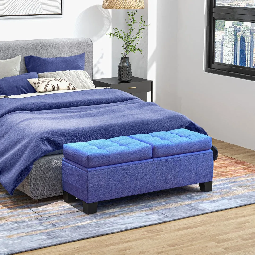 46" Storage Ottoman Bench, Upholstered with Steel Frame, Button Tufted, Safety Hinges, Blue - Living Room, Entryway, Bedroom