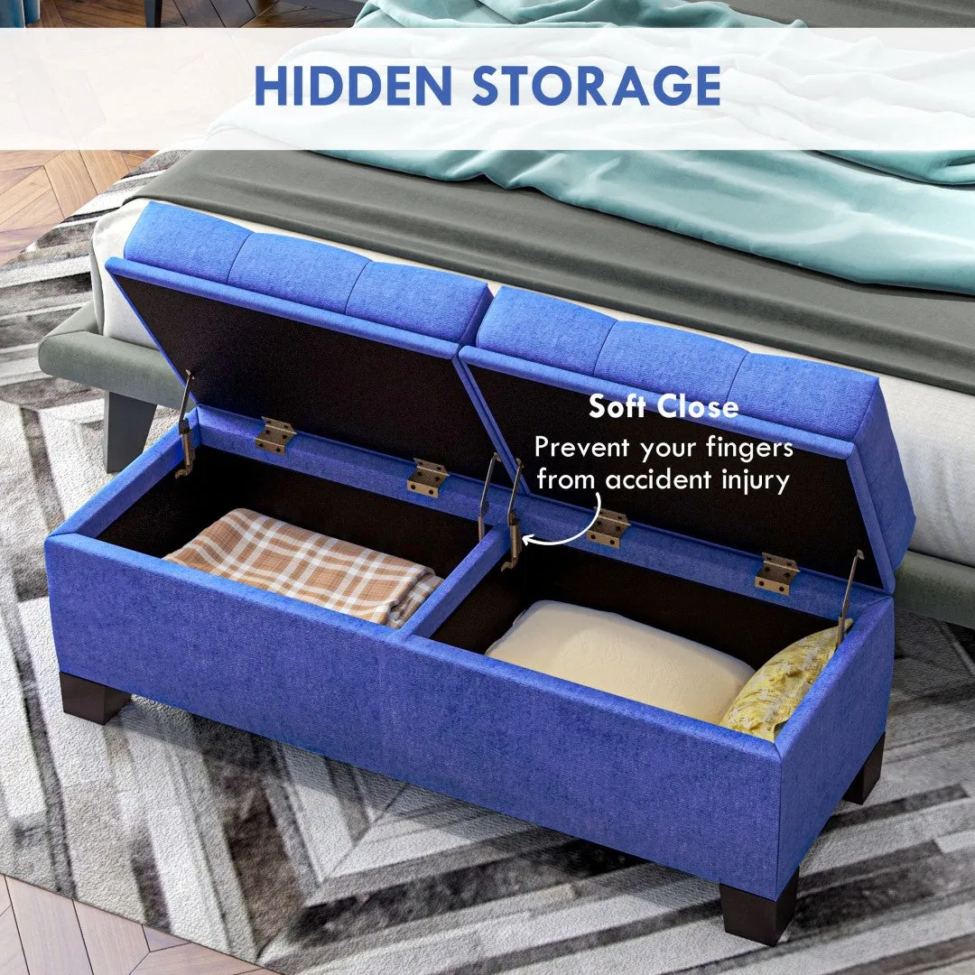 46" Storage Ottoman Bench, Upholstered with Steel Frame, Button Tufted, Safety Hinges, Blue - Living Room, Entryway, Bedroom