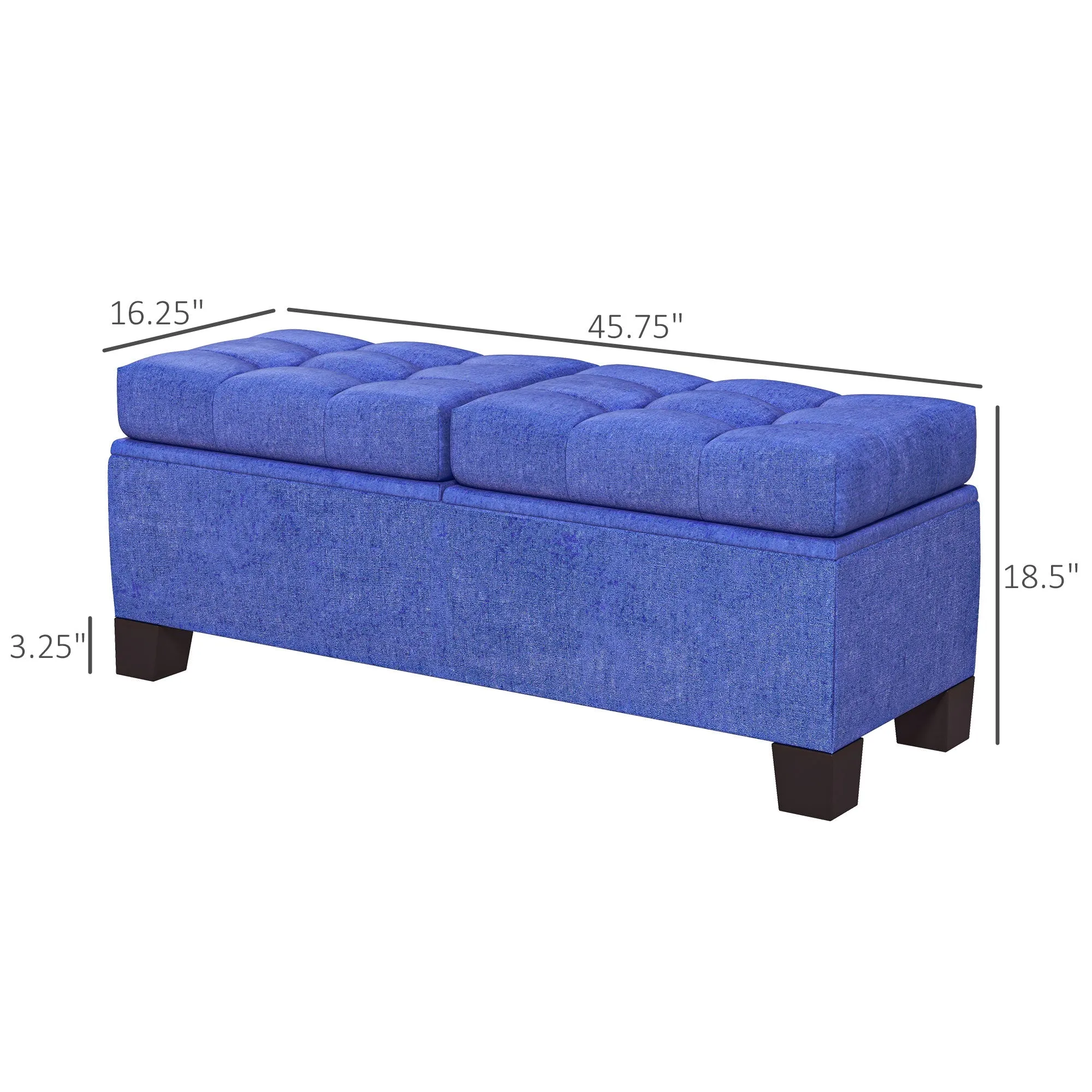 46" Storage Ottoman Bench, Upholstered with Steel Frame, Button Tufted, Safety Hinges, Blue - Living Room, Entryway, Bedroom