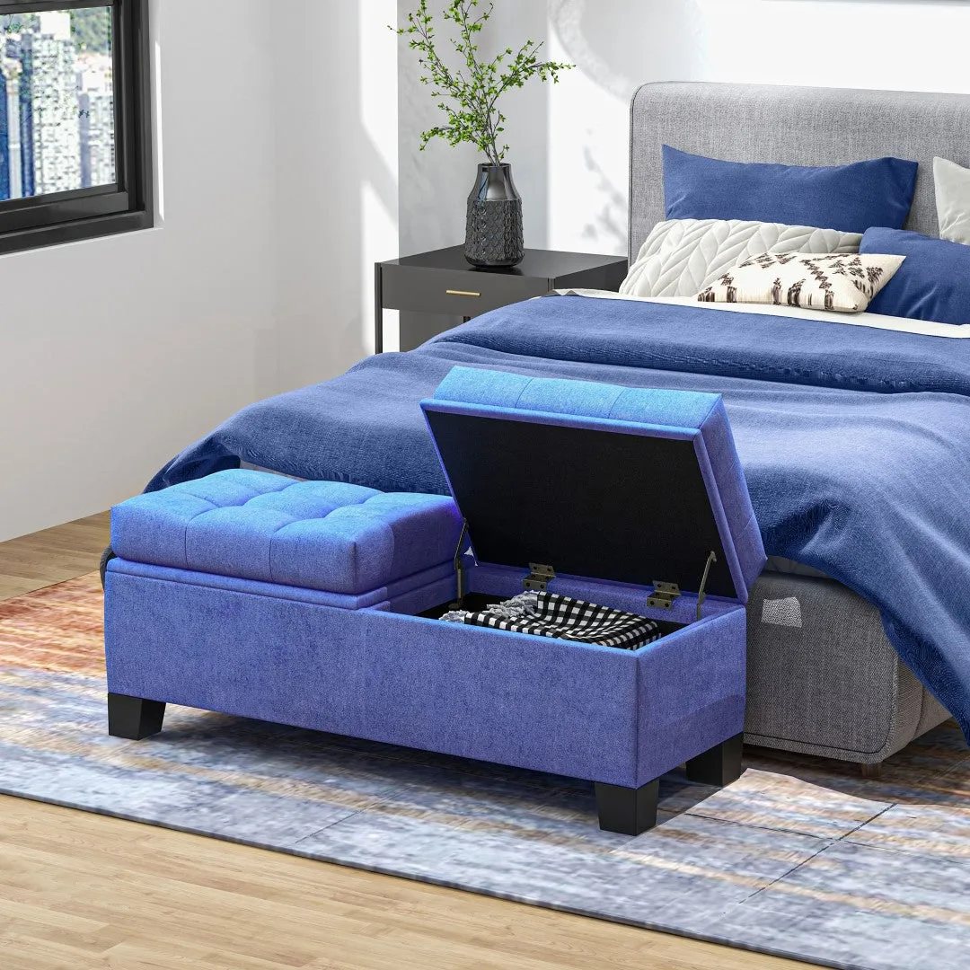 46" Storage Ottoman Bench, Upholstered with Steel Frame, Button Tufted, Safety Hinges, Blue - Living Room, Entryway, Bedroom