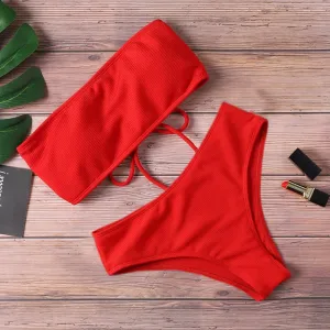 Beach Bandage Mid Rise Thong Bottom Tube Bikinis