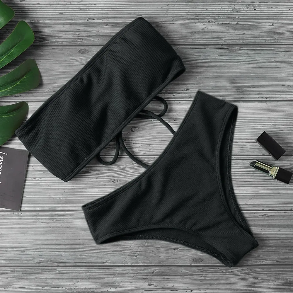 Beach Bandage Mid Rise Thong Bottom Tube Bikinis