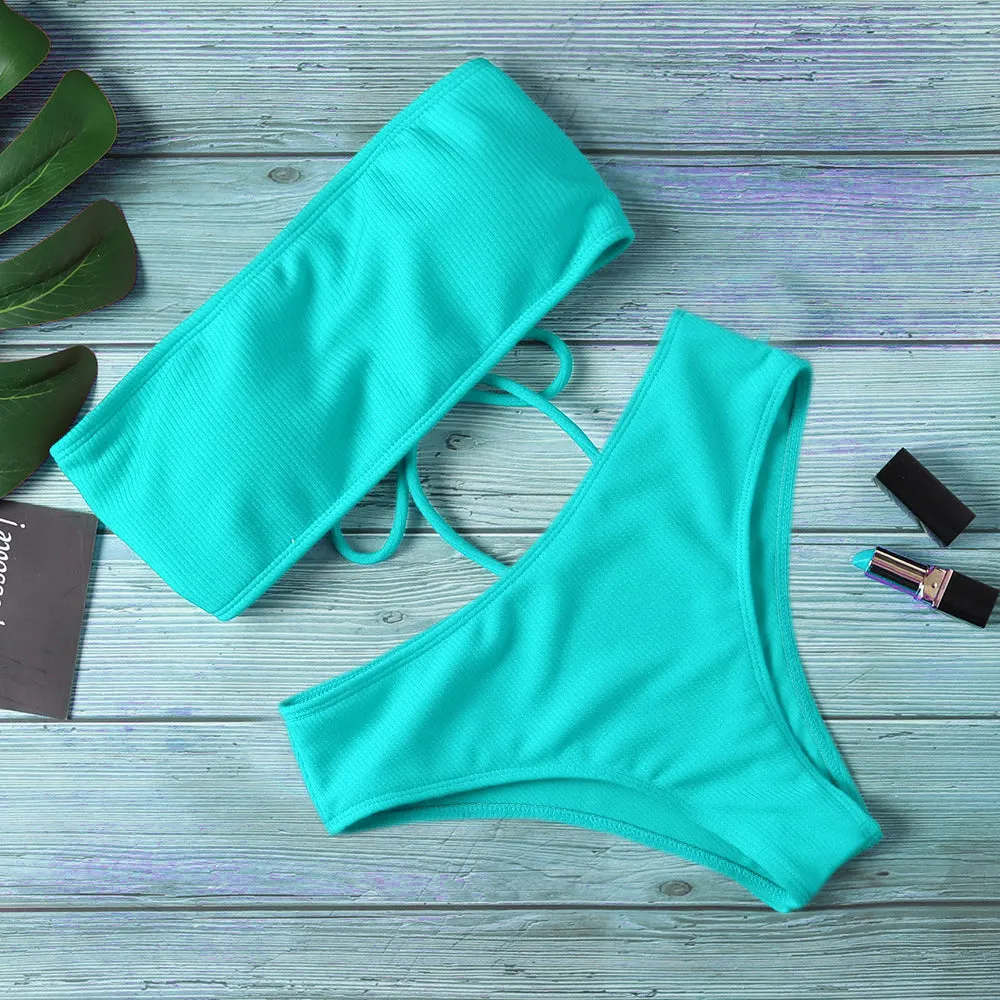 Beach Bandage Mid Rise Thong Bottom Tube Bikinis