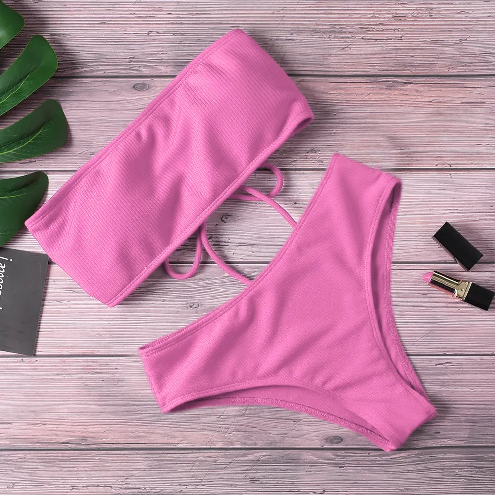 Beach Bandage Mid Rise Thong Bottom Tube Bikinis