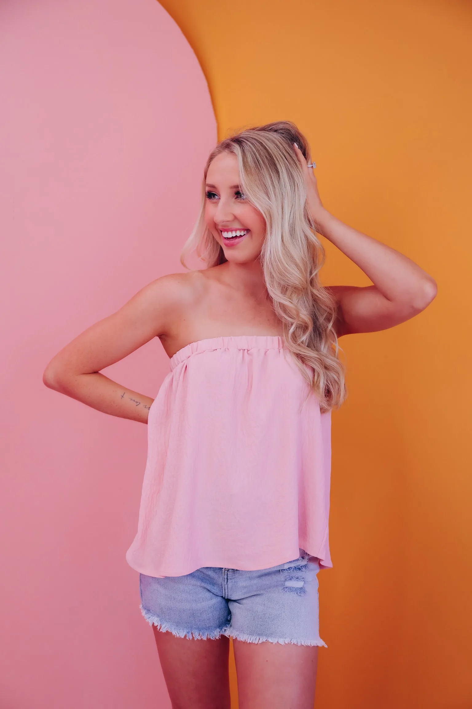 Breezy Bandeau Boho Crop Top - Pink