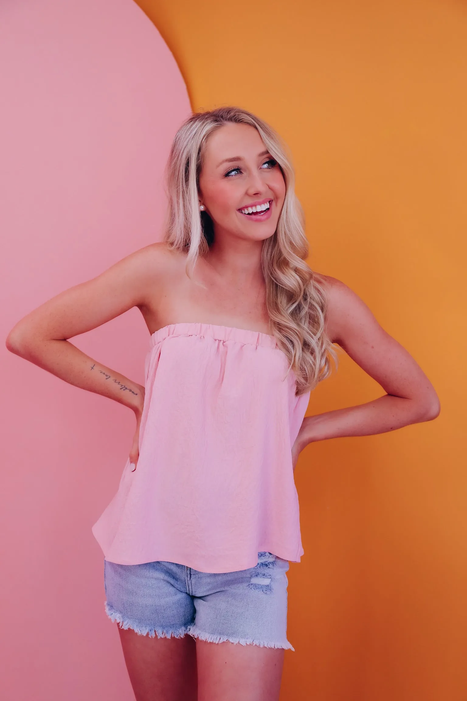 Breezy Bandeau Boho Crop Top - Pink