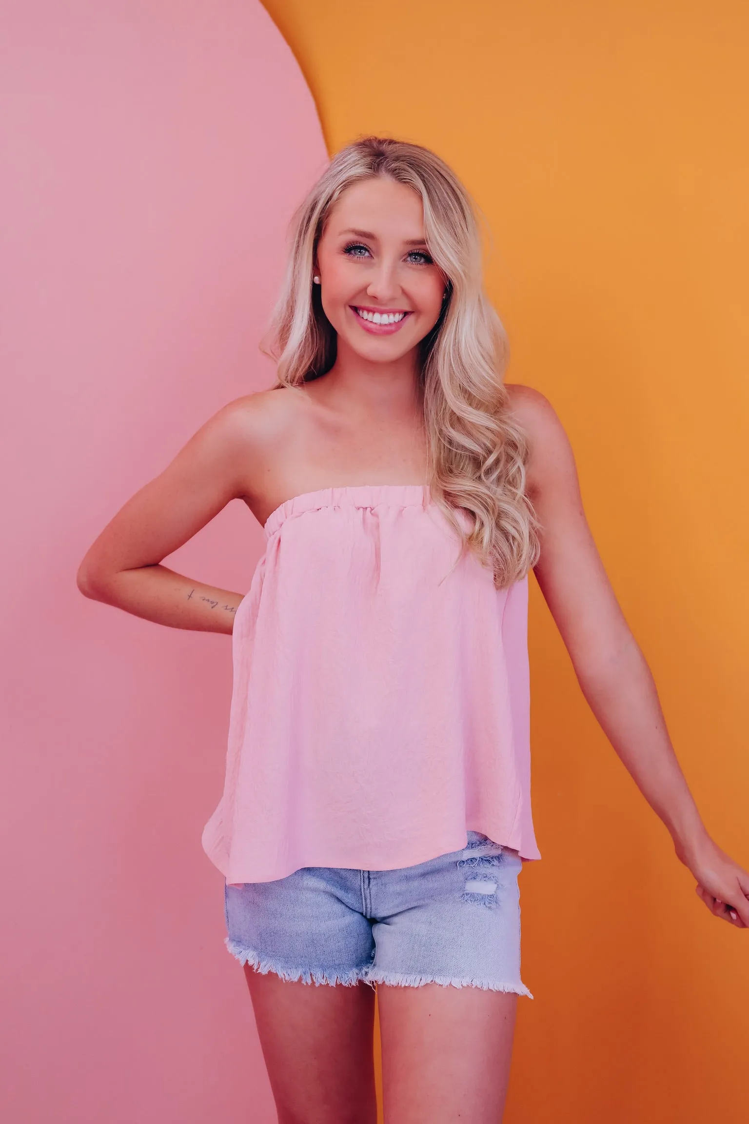 Breezy Bandeau Boho Crop Top - Pink