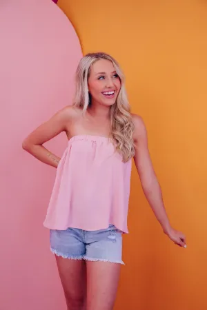 Breezy Bandeau Boho Crop Top - Pink