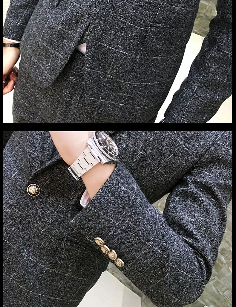 British Style Vintage Plaid Men Suits Set