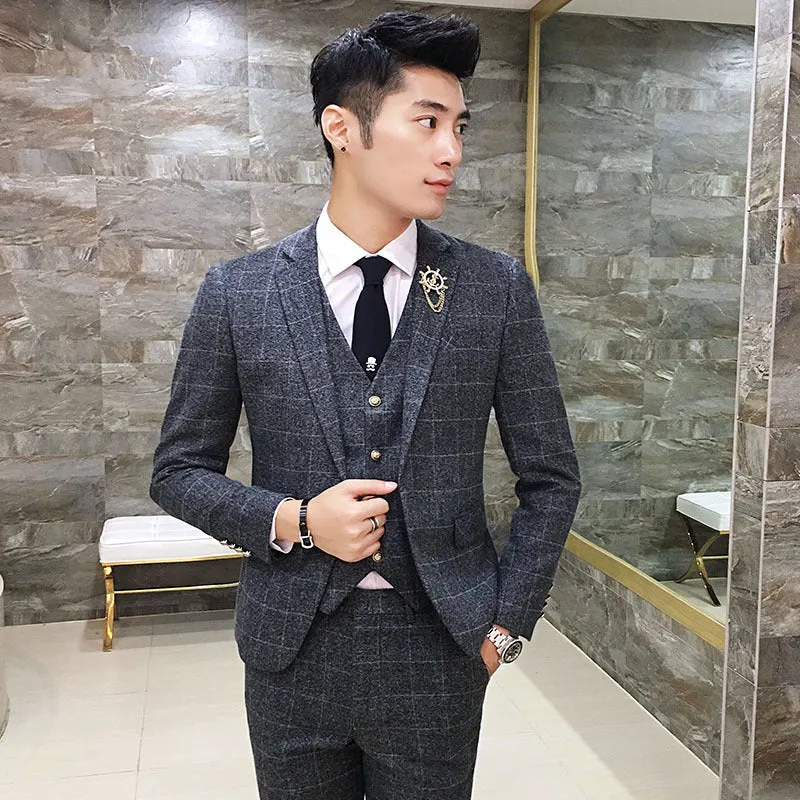 British Style Vintage Plaid Men Suits Set