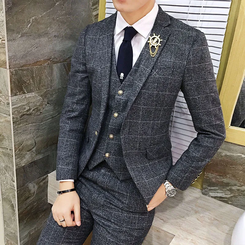 British Style Vintage Plaid Men Suits Set
