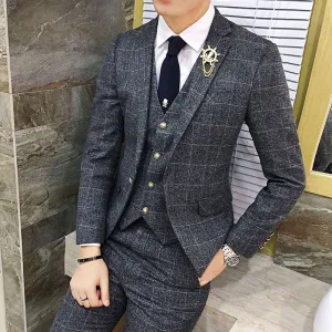 British Style Vintage Plaid Men Suits Set