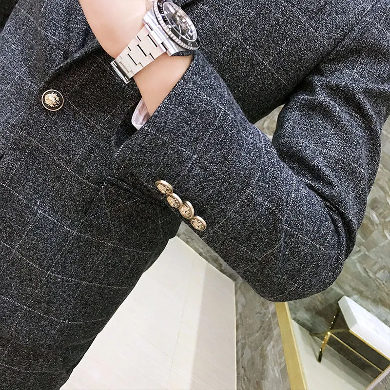 British Style Vintage Plaid Men Suits Set