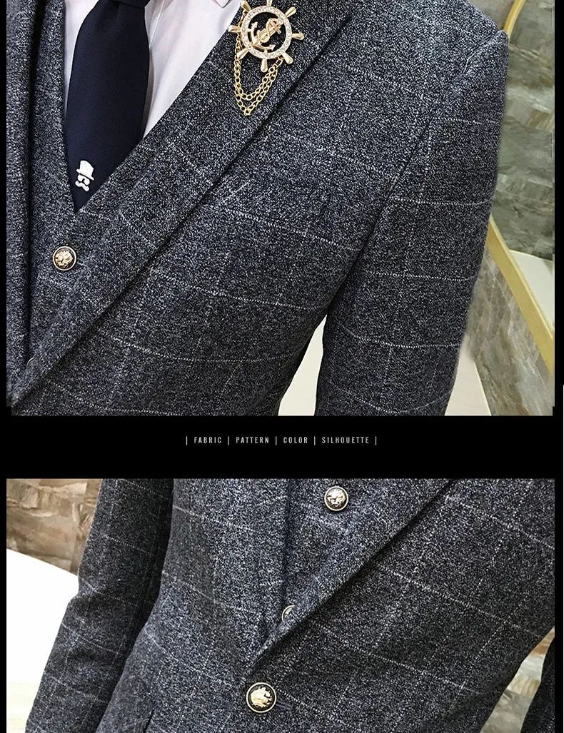 British Style Vintage Plaid Men Suits Set