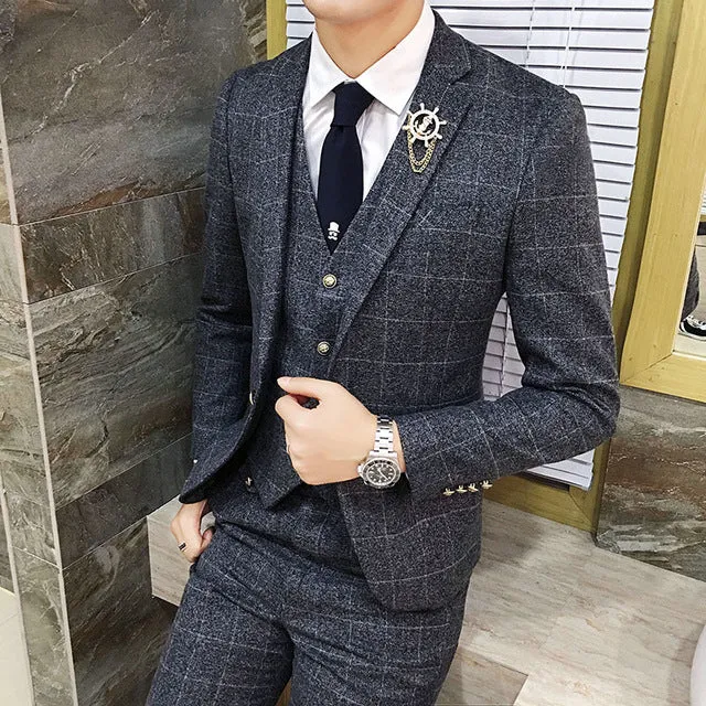 British Style Vintage Plaid Men Suits Set