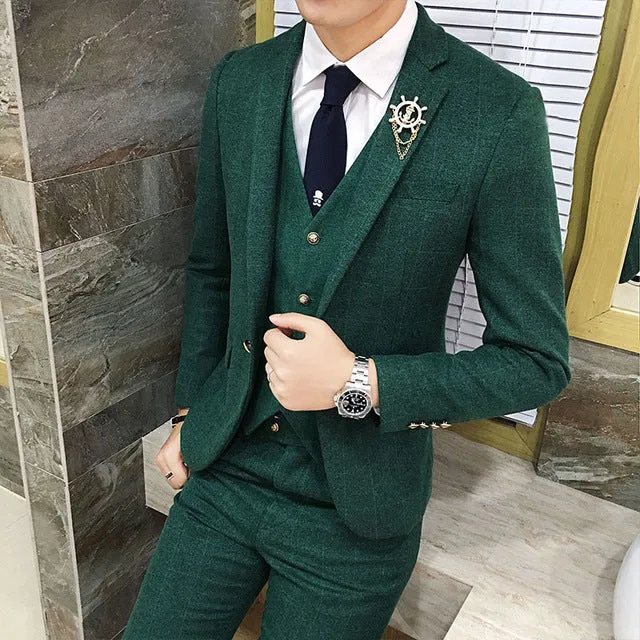 British Style Vintage Plaid Men Suits Set