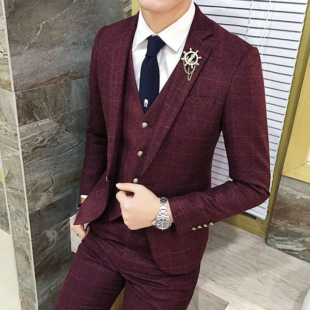 British Style Vintage Plaid Men Suits Set