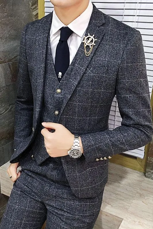 British Style Vintage Plaid Men Suits Set