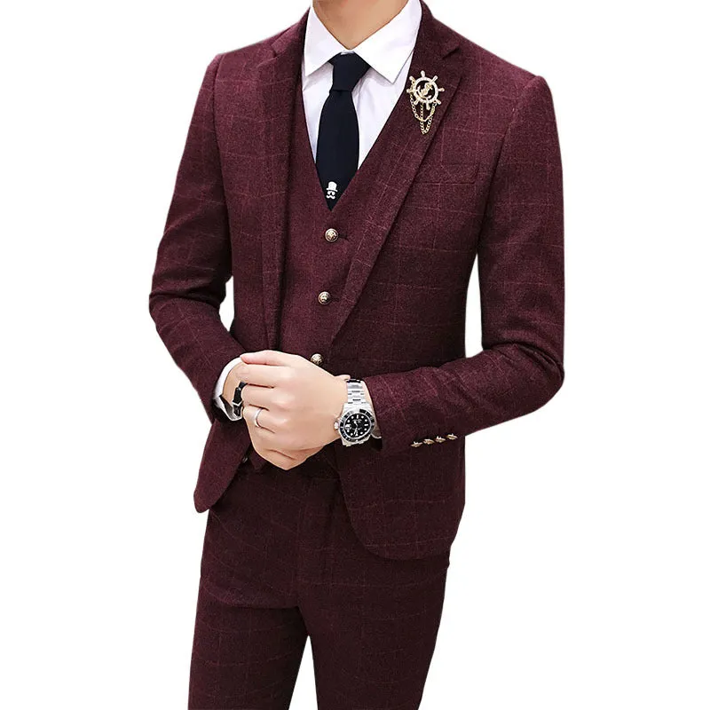British Style Vintage Plaid Men Suits Set