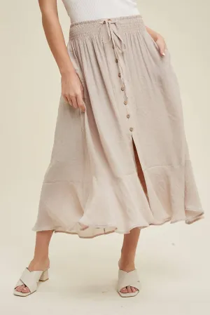 BUTTON-UP MIDI SKIRT