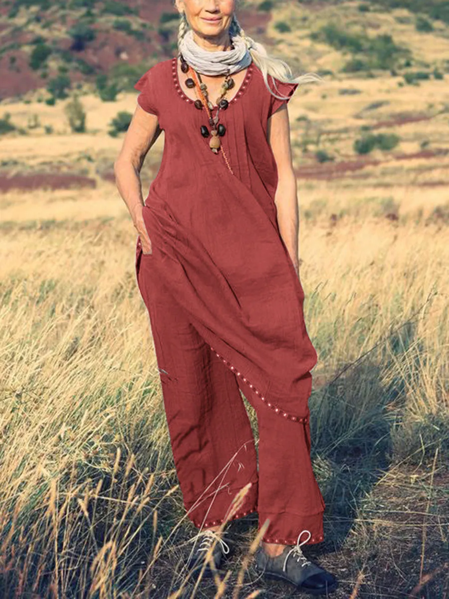 Casual Loose Short Sleeve Pocket Suit