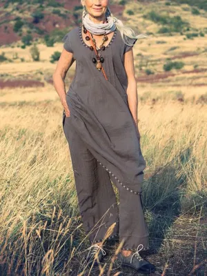 Casual Loose Short Sleeve Pocket Suit