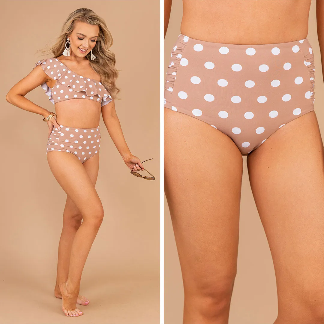 Catch Some Rays Taupe Brown Polka Dot Bikini Bottoms