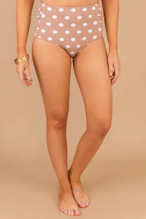 Catch Some Rays Taupe Brown Polka Dot Bikini Bottoms