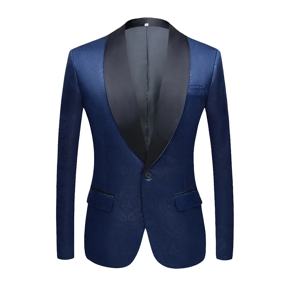 CGSUITS Men's Fashion Luxury Style Jacquard Green & Black Tuxedo Blazer Suit Jacket